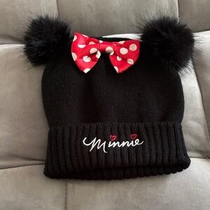 Disney Minnie Mouse Black Knit Hat with poms size little girls age 4-9